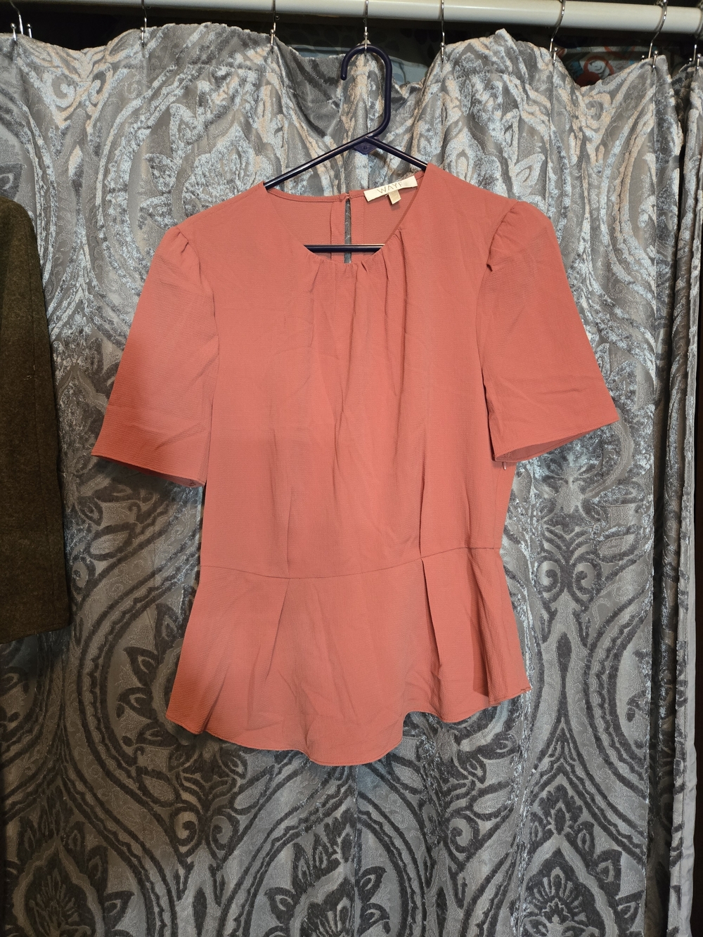 Wayf Coral Puff Sleeve Peplum Blouse